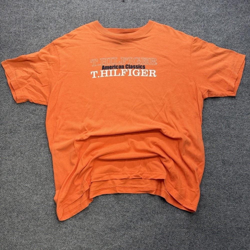 Tommy Hilfiger Y2K T Shirt Size Mens Large Orange American Classics‎ Vtg